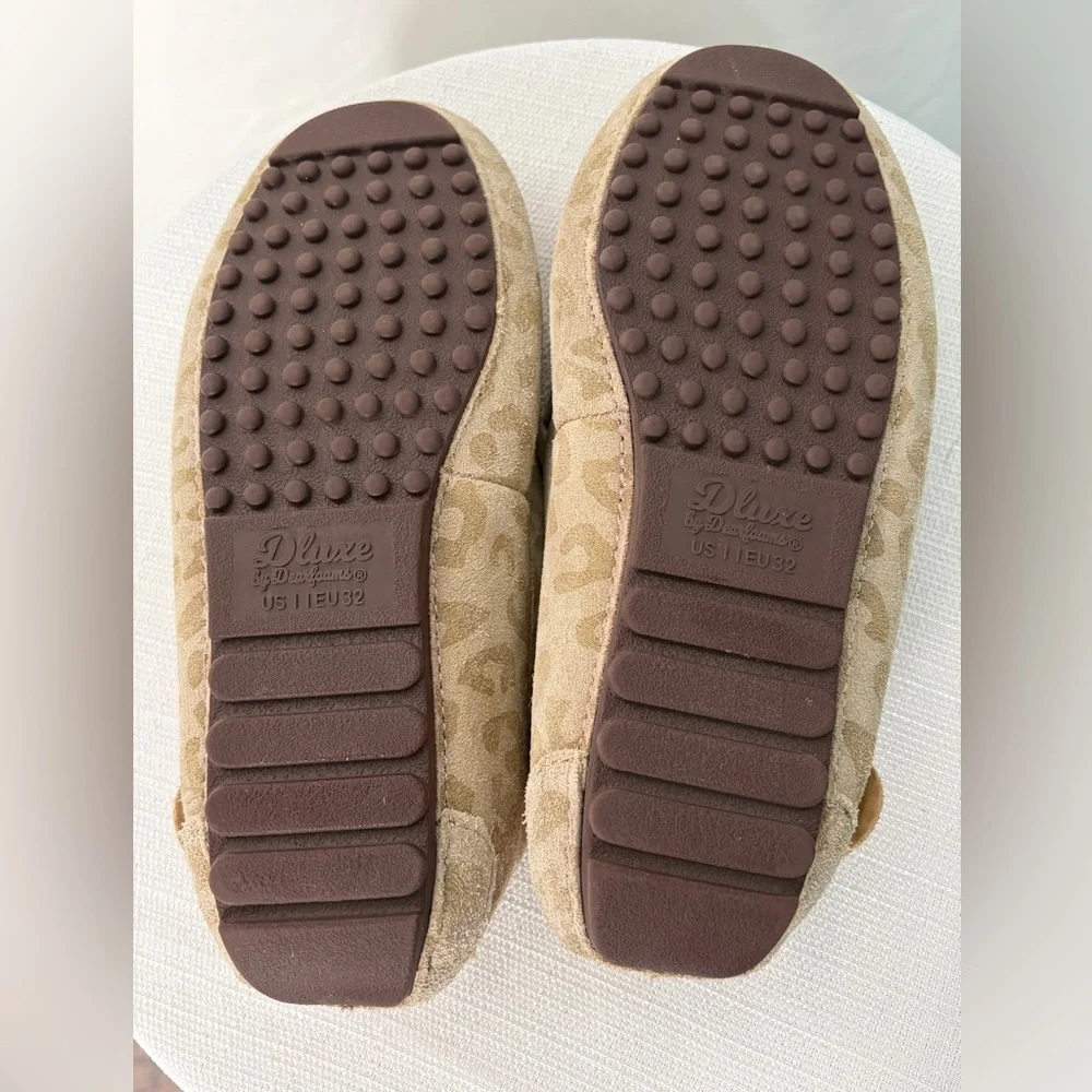 Deluxe Dearfoams Leopard Print Moccasin Slippers Kids Size 1 EU 32(A327)✨
